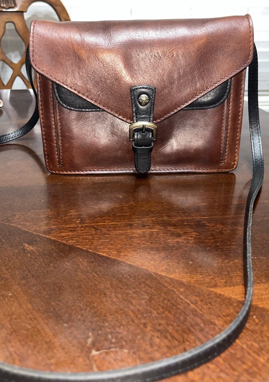 Patricia Nash Cassano Color Block Leather Crossbody Bag Black/ British Tan